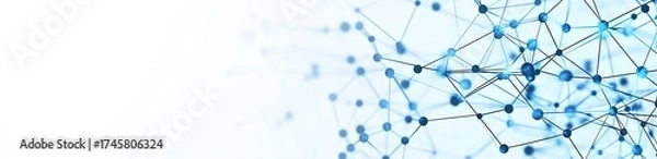 Fototapeta A delicate network of blue interconnected nodes and lines, creating a subtle and intricate digital pattern