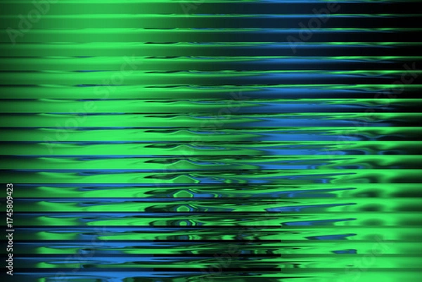 Obraz Abstract green and blue horizontal lines with glitch effect