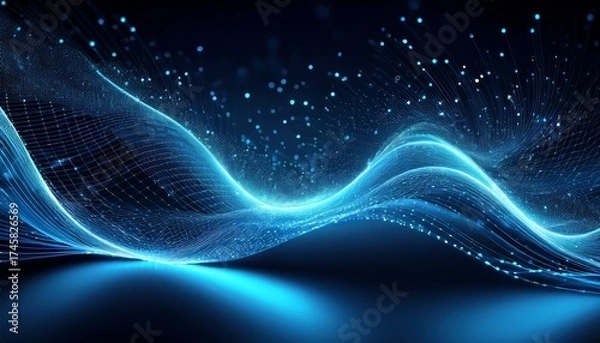 Obraz flowing blue particles create dynamic digital network representing advanced technological connectivity