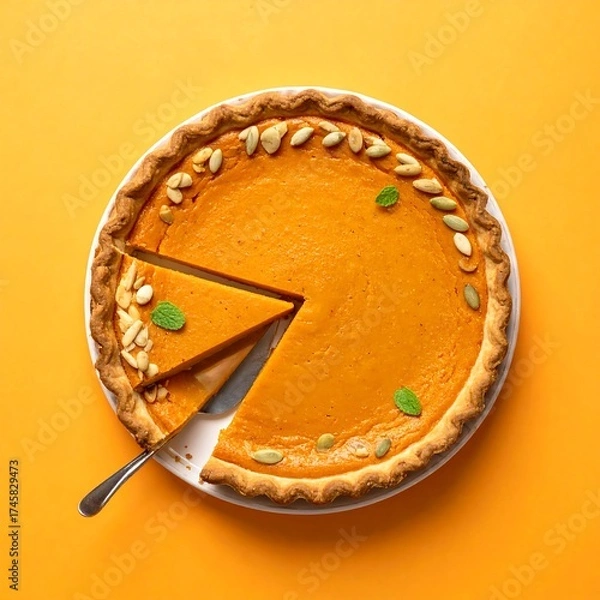 Fototapeta A slice of pumpkin pie on a plate