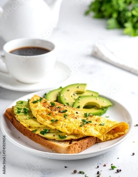 Fototapeta Breakfast of avocado toast with sunny-side-up egg