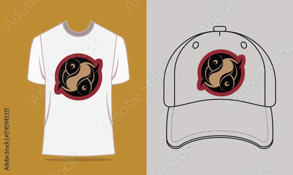 Fototapeta T shirt baseball cap with yin yang fish design vector