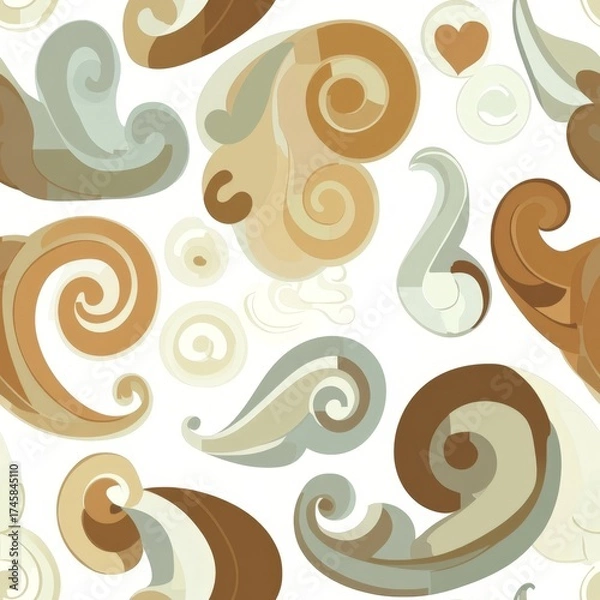 Fototapeta A pattern of swirls and circles in various shades of brown and white. The pattern is reminiscent of waves and ocean foam