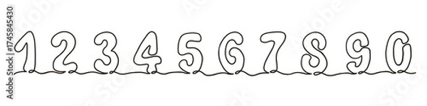 Obraz Single line numbers set from 0 to 9 in monoline minimal style