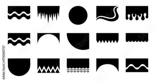 Fototapeta Vector collection of fifteen black silhouette shapes on a white background layout