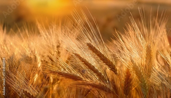 Obraz close up of yellow straws of rye in early morning sunlight