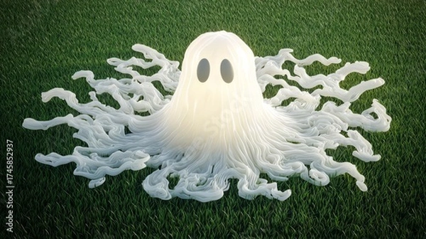 Obraz A whimsical ghost decoration made from flowing fabric, perfect for Halloween festivities and seasonal decor.