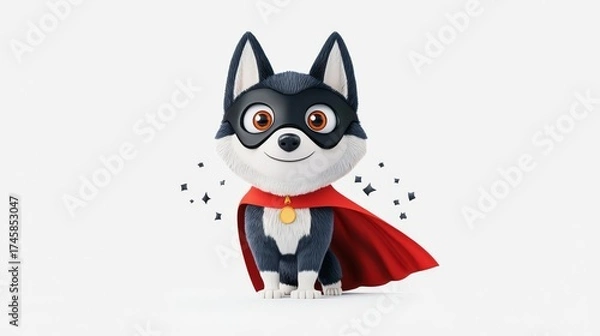 Obraz A cute superhero dog character in a cape and mask, ready for adventure with a charming expression.