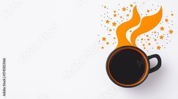 Obraz A stylish coffee cup with steam and stars, representing a warm and inviting beverage experience.