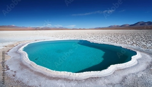 Obraz a turquoise natural pool on the salinas grandes salt flats on the high andean altiplano of jujuy province northwest argentina