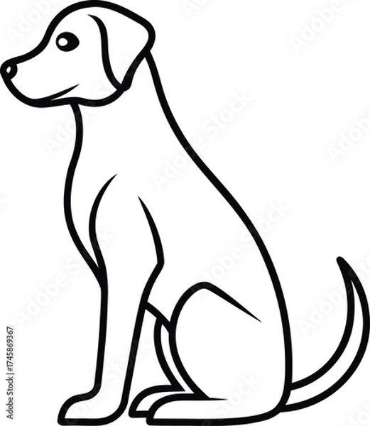 Obraz Simple line drawing of a sitting dog facing left in profile view