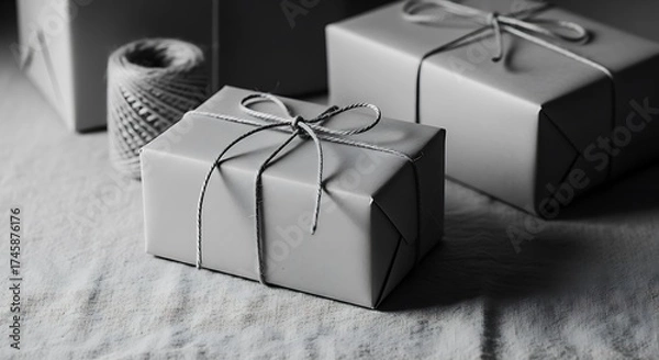 Fototapeta Wrapped Gifts Minimalist Elegance in Black and White