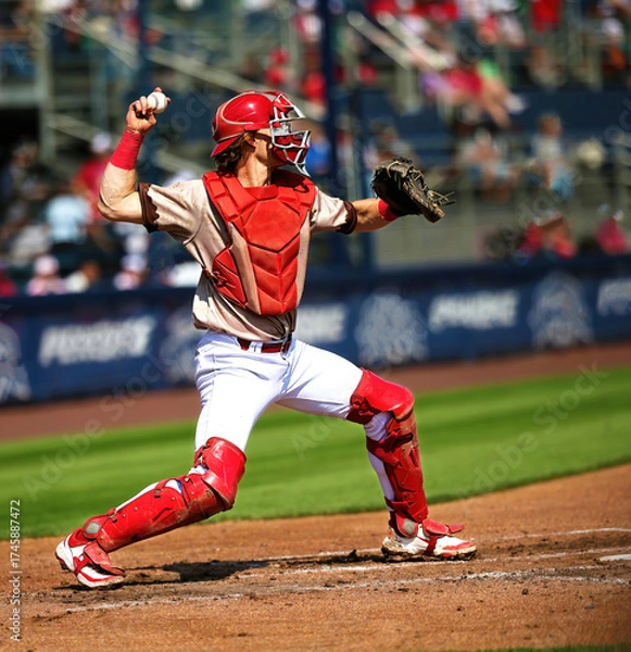 Obraz baseball catcher throwing a runner out