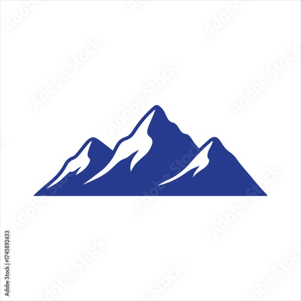 Fototapeta Vector art of a stylized blue silhouette of majestic mountain peaks with snowcapped ridges, isolated on a