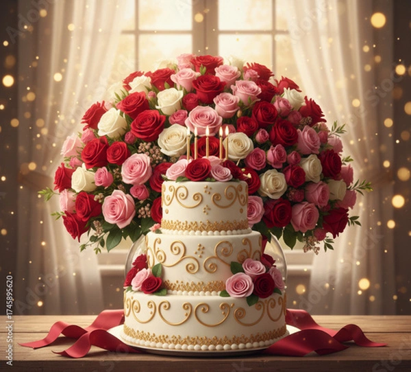 Obraz wedding cake with roses