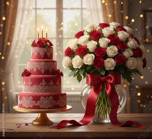Obraz wedding cake with roses