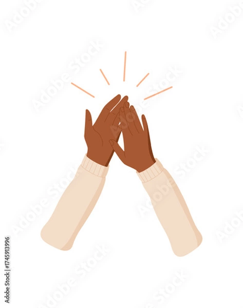 Fototapeta Flat hands gesture symbolizing teamwork and unity. Celebrate solidarity and support through cheerful clapping. Conceptual symbol of togetherness shared goals, colorful style.