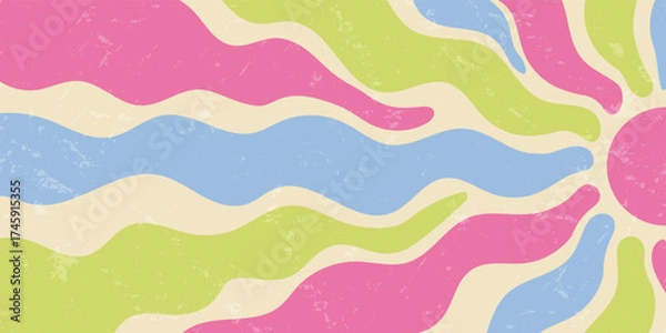 Fototapeta Groovy retro sun burst wavy background in funky abstract color with horizontal energy. Sunshine and sun bring bold grunge vibe and y2k style in a dynamic vibrant scene for trendy visuals.