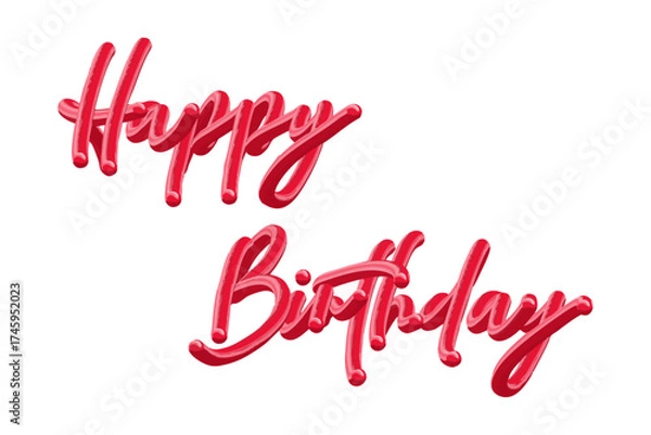 Fototapeta Red Happy Birthday Hand Lettering Design. Modern Calligraphy Happy Birthday Text in Red. 3D Red Script Happy Birthday Typography. Vibrant Red Handwritten Happy Birthday Greeting
