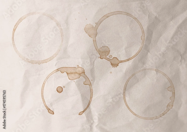 Fototapeta Circular coffee stains on a paper background