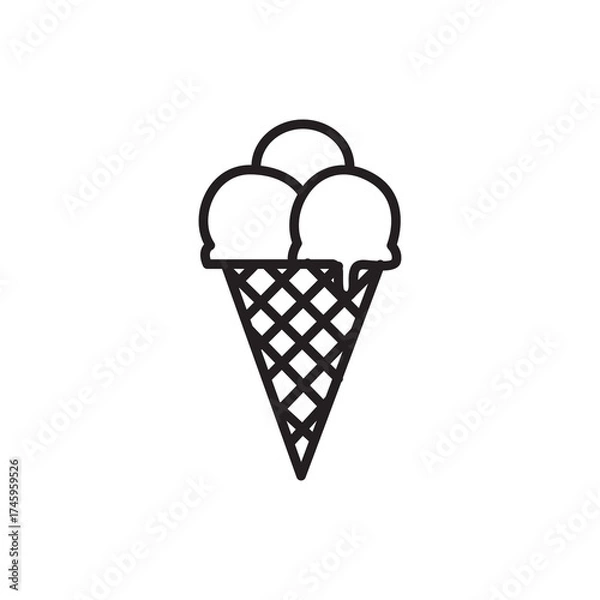 Fototapeta Minimalist Outline Ice Cream Cone with Three Scoops Food Icon