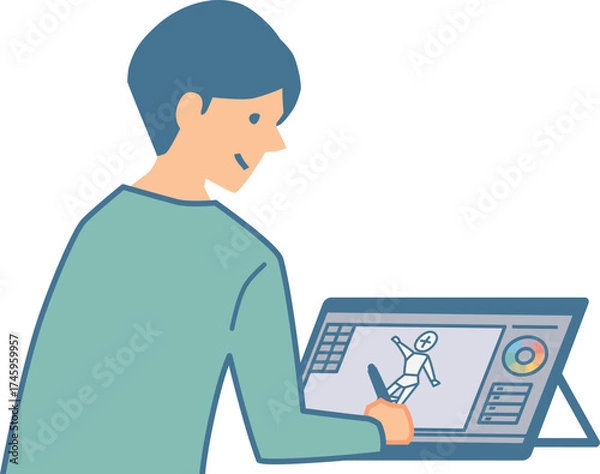 Obraz 液晶タブレットでイラストを描く男性のイラスト