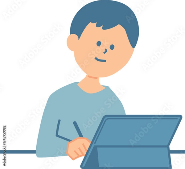 Obraz タブレットを使って学習する子供のイラスト