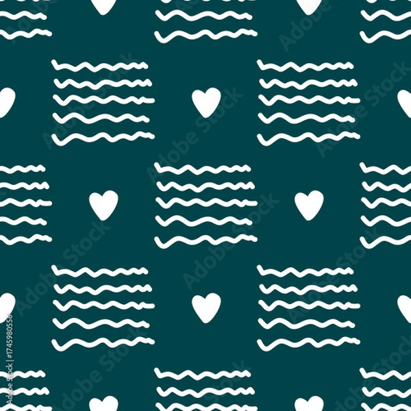 Obraz Wavy lines and hearts seamless pattern