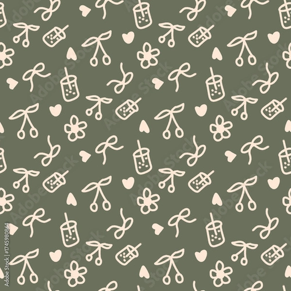 Obraz Boba coquettes cherry seamless pattern 