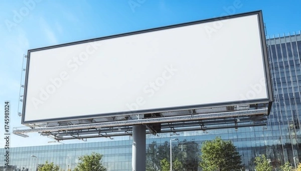 Obraz billboard blank mockup and template empty frame for logo or text on exterior street advertising poster screen city background, modern flat style, outdoor banner advertisement