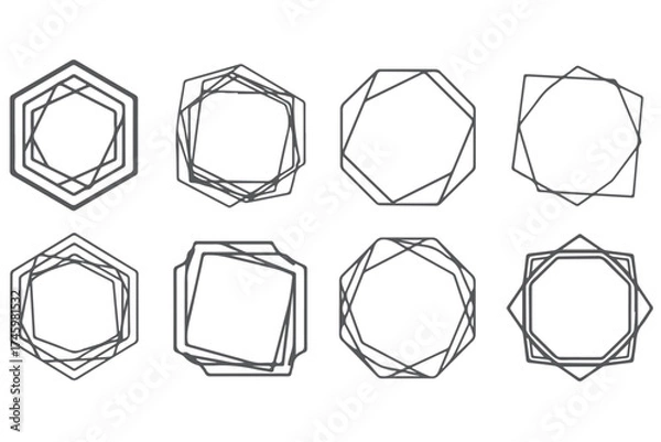 Fototapeta Geometric shapes collection, including hexagons, octagons, and squares, isolated on transparent background