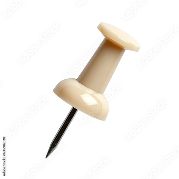 Obraz A single, beige push pin angled against a black background, showing both head and sharp point