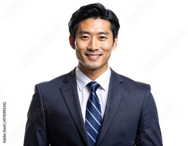 Obraz Confident Asian Businessman Smiling Portrait in Formal Suit and Tie, Isolated on Transparent Background