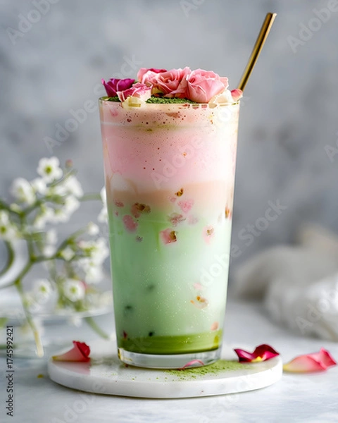 Fototapeta Iced Rose Matcha Latte