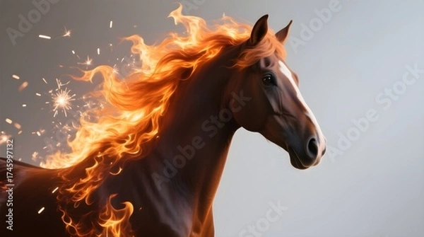 Obraz Majestic fire horse with flowing flame mane and sparks