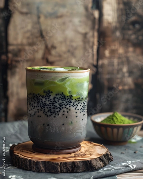 Fototapeta Iced Matcha Chia Latte