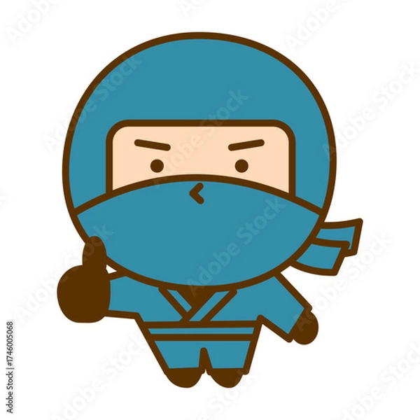 Fototapeta グッドサインを出すかわいい忍者のキャラクターイラスト　シンプルで親しみやすい和風のゆるキャラ