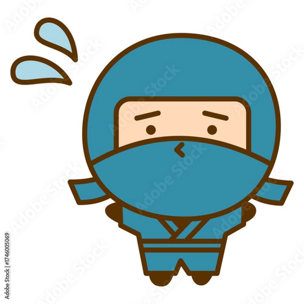 Fototapeta 困っているかわいい忍者のキャラクターイラスト　シンプルで親しみやすい和風のゆるキャラ