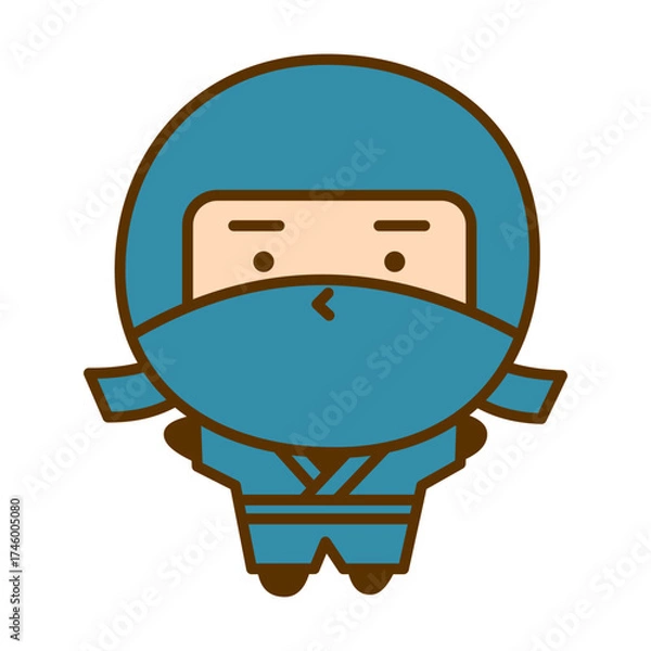 Fototapeta 万歳をしているかわいい忍者のキャラクターイラスト　シンプルで親しみやすい和風のゆるキャラ