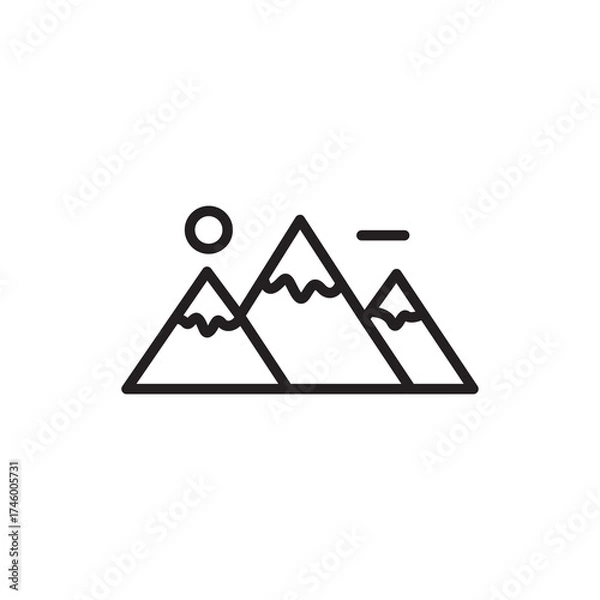Obraz Simple Outline Mountain Landscape with Sun Minimalist Nature Illustration Icon