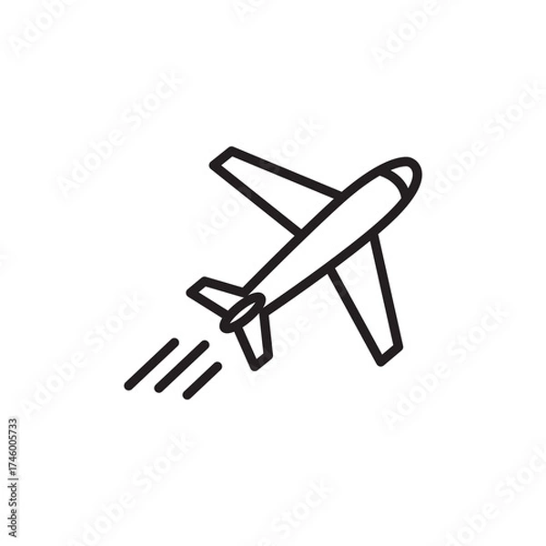 Obraz Simple Outline Airplane Flying with Trail Line Icon Symbol