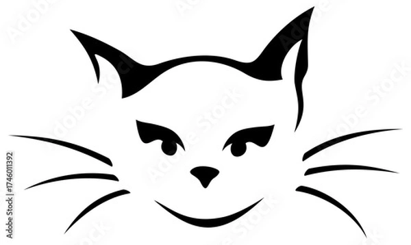 Fototapeta Cat face. Black and white contour drawing of a cat face. Vector illustration