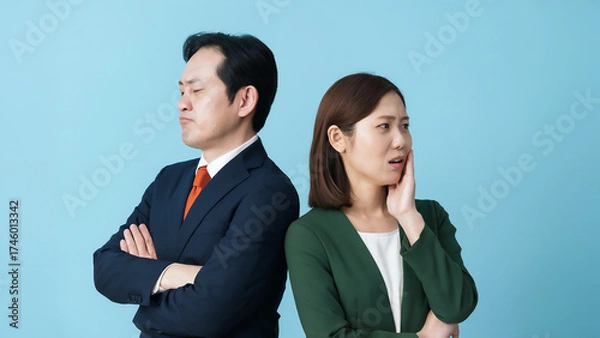 Fototapeta 問題を抱えて悩んでいる男女ビジネスパーソン