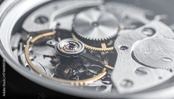 Fototapeta Close-up view of a mechanical watch movement showcasing intricate gears and components in detail