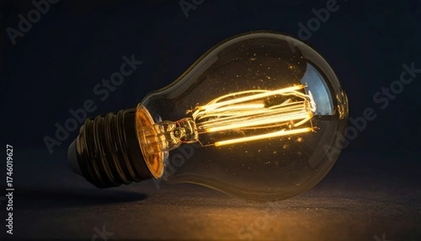 Obraz Vintage light bulb glowing warmly against a dark backdrop, creating a cozy ambiance ideal for decor