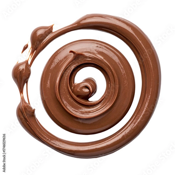 Fototapeta Swirled, thick, chocolate-colored substance, a spiral shape against a black background