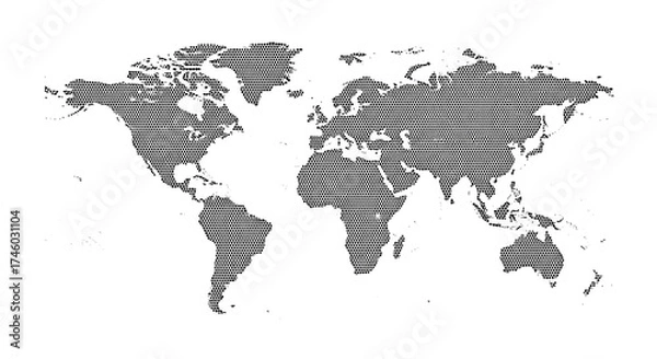 Obraz **Best SEO Title for Adobe Stock and Sales:**
A Halftone World Map a Dotted Global Map Design on White Background
