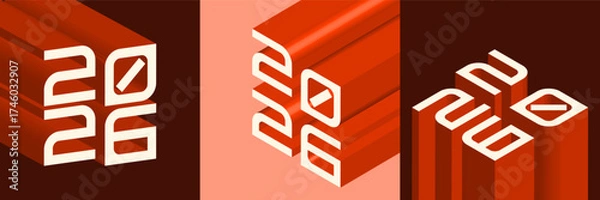 Fototapeta 3D Isometric Numbers 2026 Text Illustration with Red and White Colors
