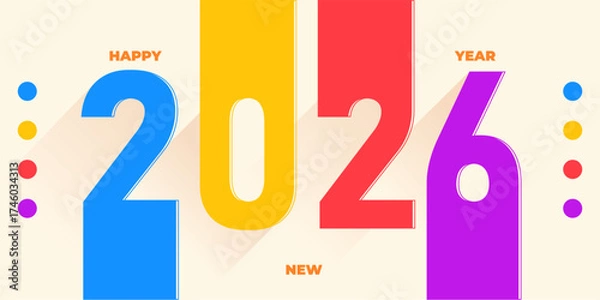Fototapeta Colorful 2026 New Year Design Joyful, Bright, and Creative Vector Illustration