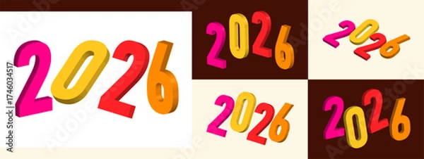 Fototapeta Dynamic 3D 2026 Number Collection for New Year Greetings, Calendar Designs, and Future Planning Concepts, Vibrant Holiday Celebration Graphics